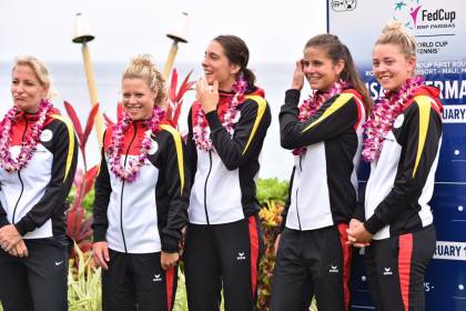 The German Fed Cup team, on visiting soil in Maui, had to cope with an error on the part of the United States Tennis Association when it played an outdated version of the German national anthem at the start of the event. The USTA apologized ... and snagged the first win of the tie.