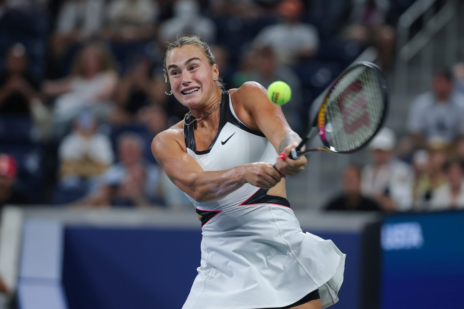 Aryna Sabalenka in action during a women's singles match at the 2025 US Open on Sunday, Aug. 31, 2025 in Flushing, NY. (Dustin Satloff/USTA)